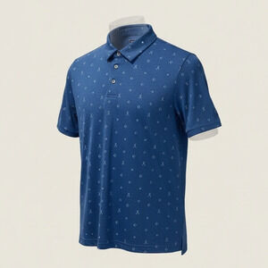 PGA TOUR Airflux Polo Shirt Mens Size Medium Blue Geometric Print Golf Short